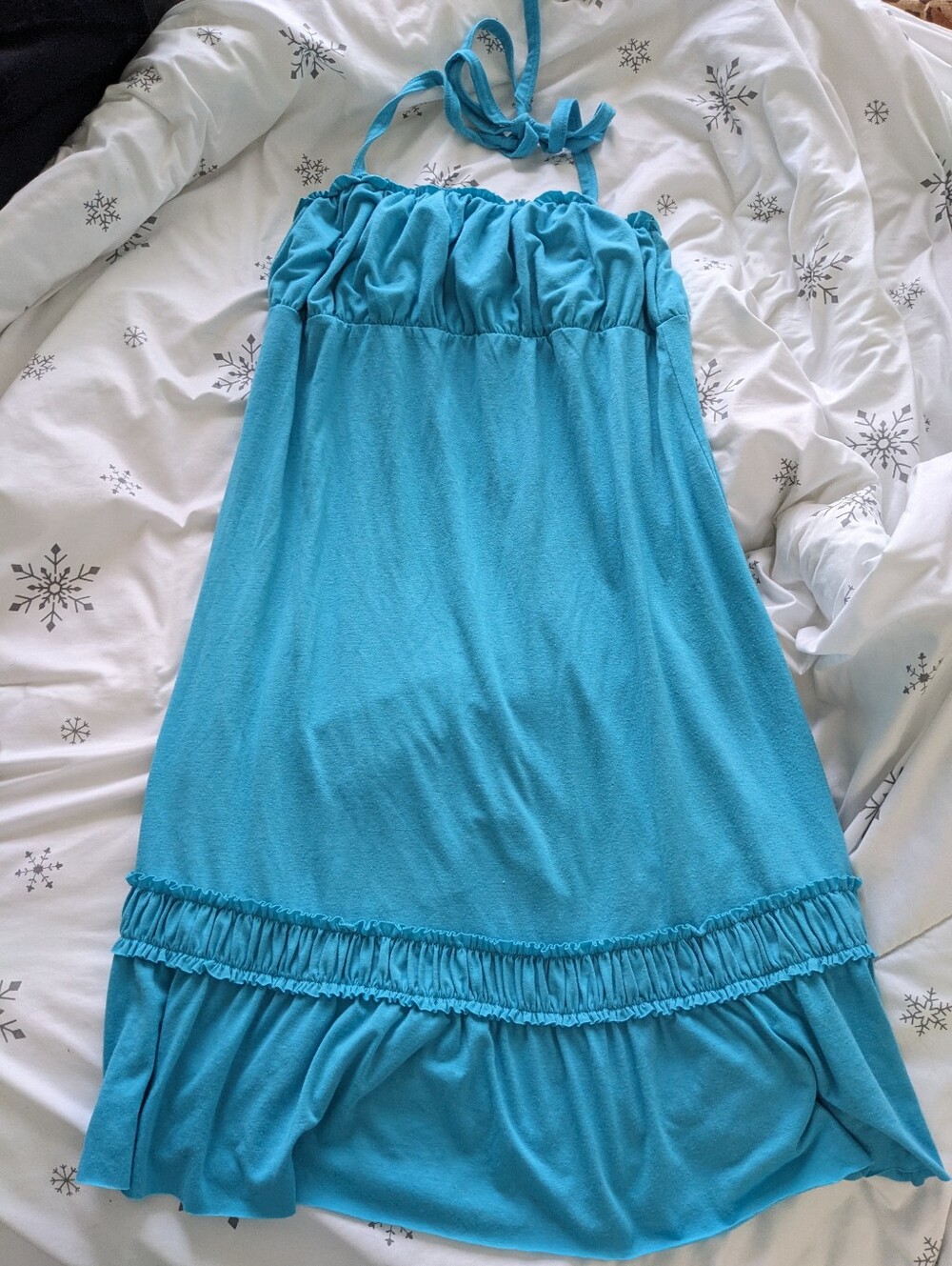 Women's Turquoise Halter Summer Beach Dress - Size US M